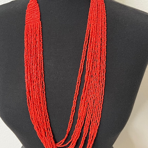 Long red mini bead necklace - Picture 1 of 1